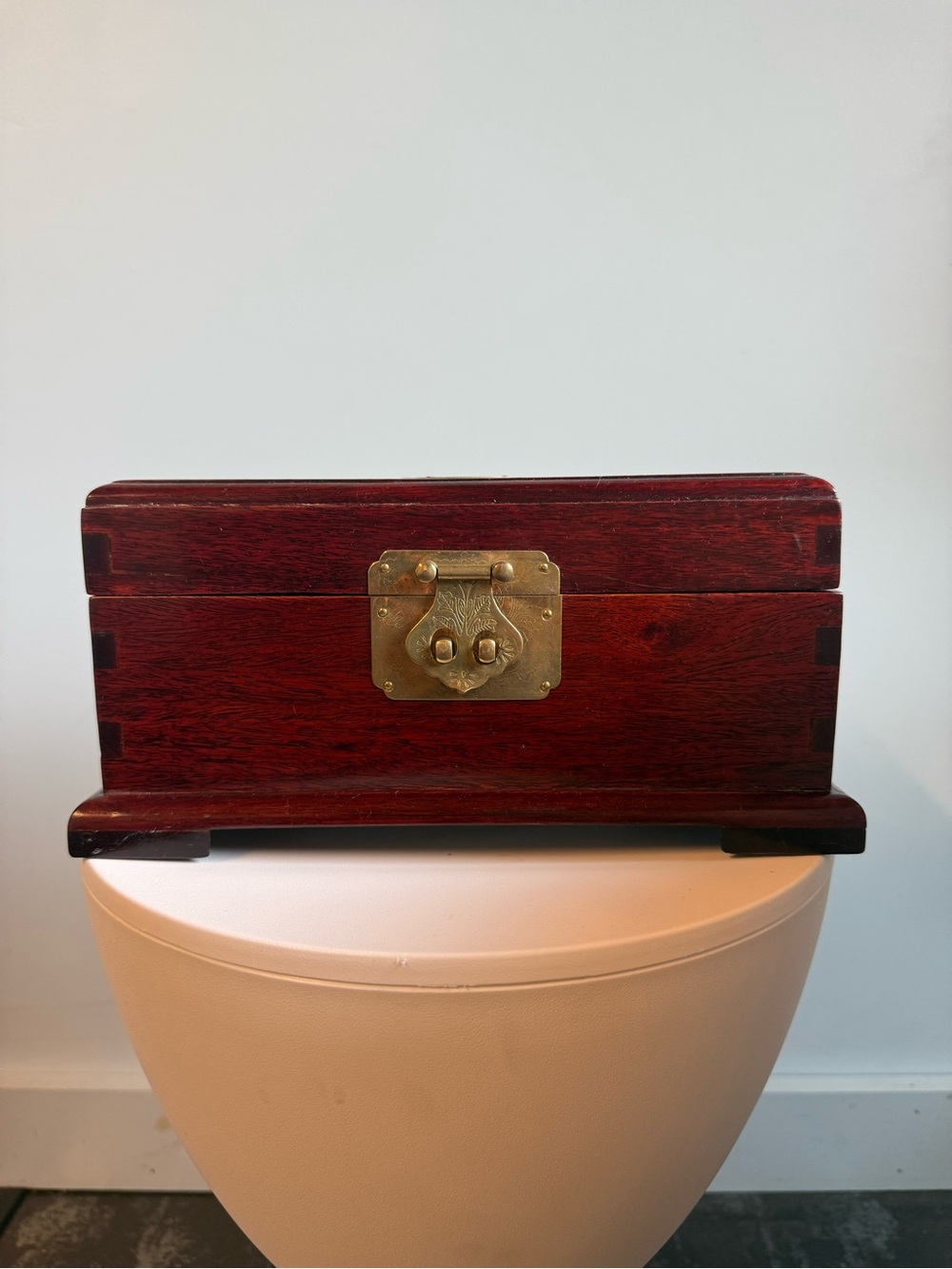Asian Wooden Jewelry Box with Brass Latch - Red